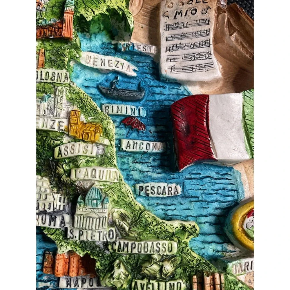 Vintage‎ Legnoart Italy Wall Plaque 3D Resin Map Diorama with Scrolled Accents